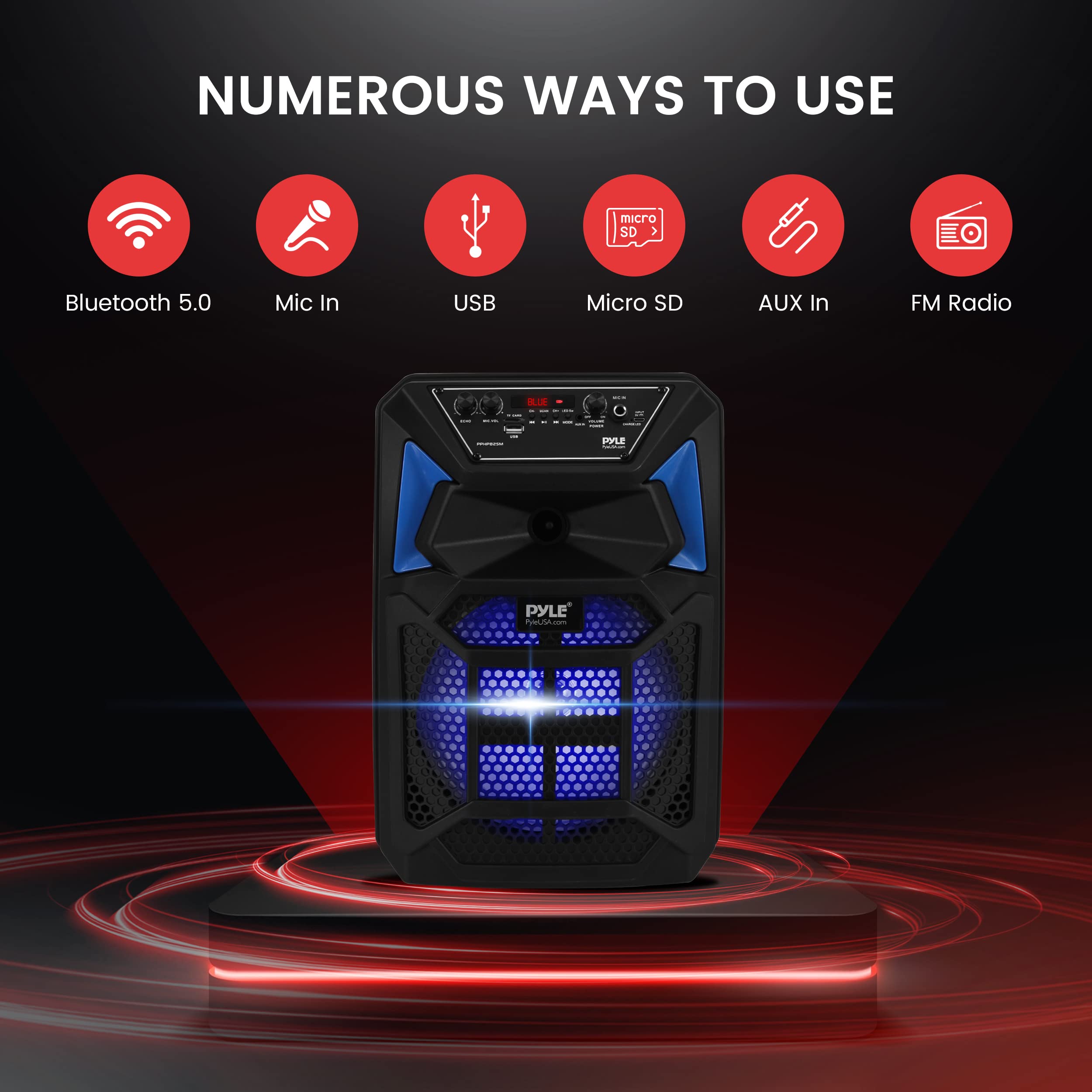 Pyle Portable Bluetooth PA Speaker System - 400W Outdoor Bluetooth Speaker Portable PA System w/Microphone in, Party Lights, MP3